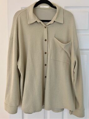 OAK + FORT Light Sage Cotton Button Up Shirt | Large